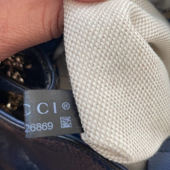 GUCCI Navy blue patent leather SOHO double chain GG tote bag large Rare - Picture 9 of 10